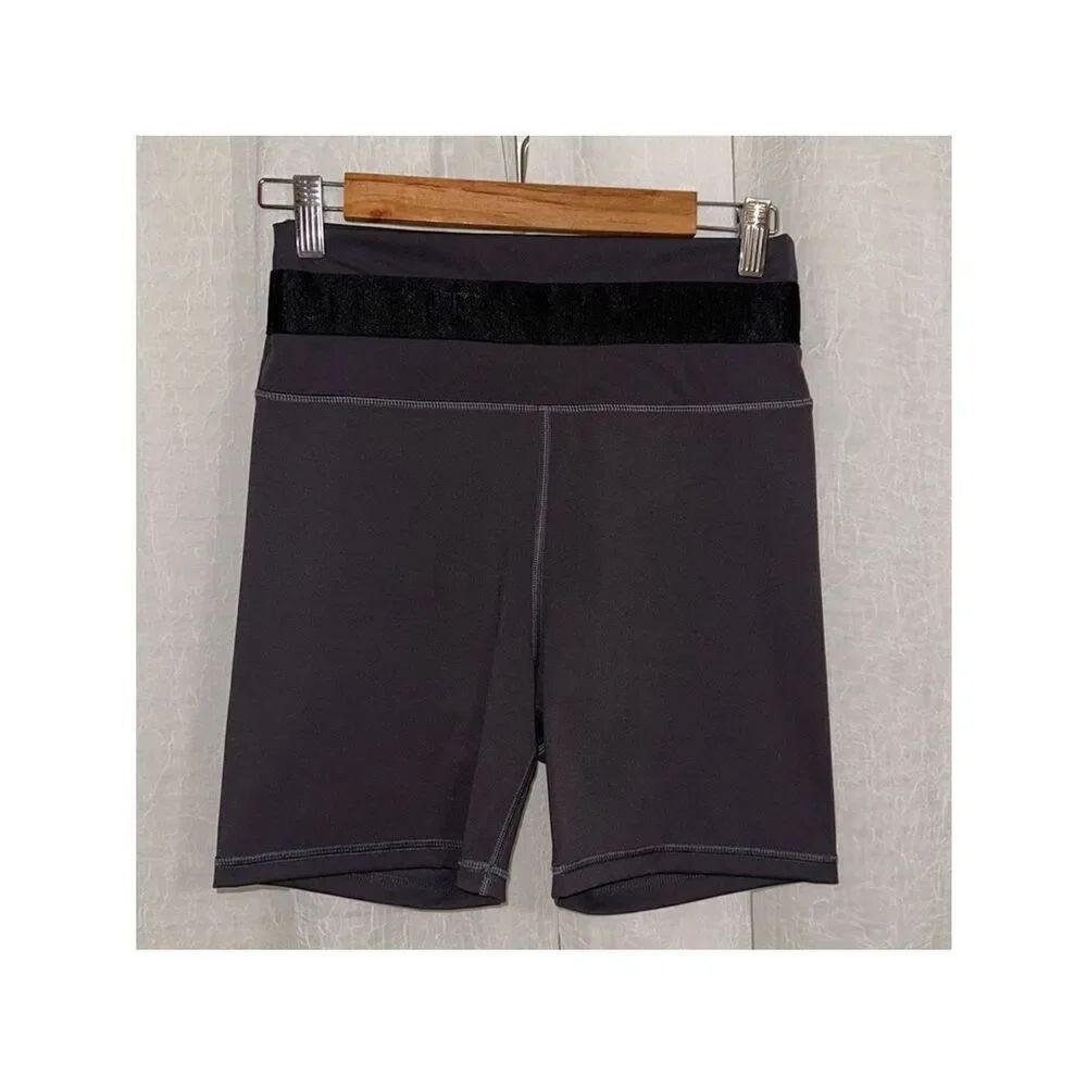 Kittenish L Charcoal Gray Black Logo Stripe Athletic High Waist Shorts Bra Tank